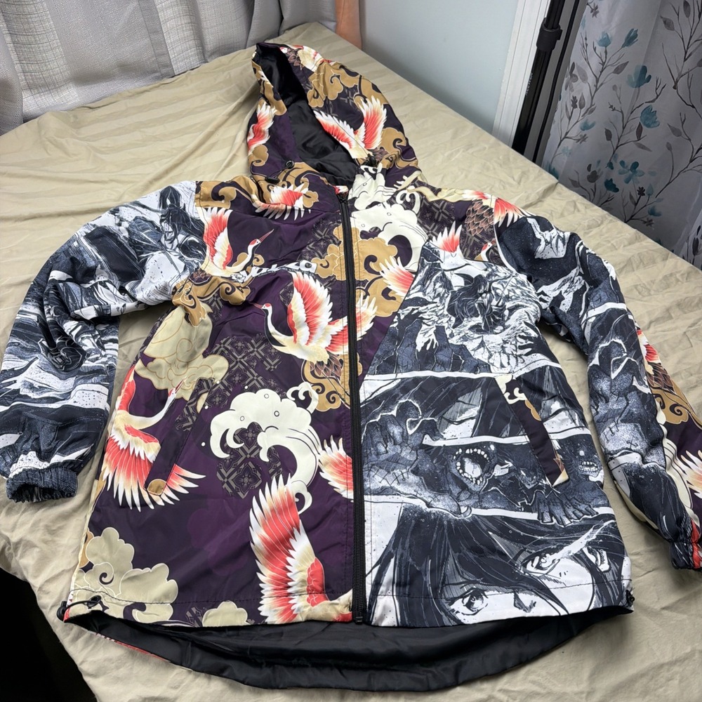 Valeza Rain Jacket Mens S Multicolor Anime Streetwear Japanese Style Full Zip